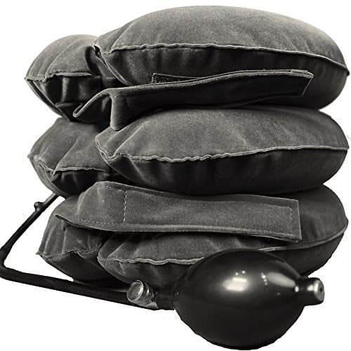 JAPAN SOLUTIONS Cervical Traction Neck Devices, Inflatable Neck Traction Pillow with Air Pump - Relieve Chronic Back Spin Shoulder Headache Pain, Gray