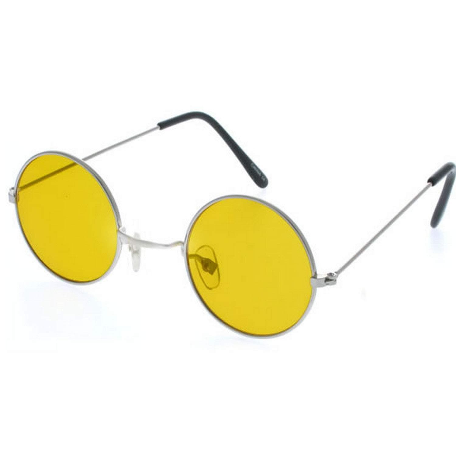 Voosoto Gandhi Round Shape Retro Silver-Yellow Night Vision UV Protection Sunglasses Shades/Frame For Men & Women (Yellow Lens)