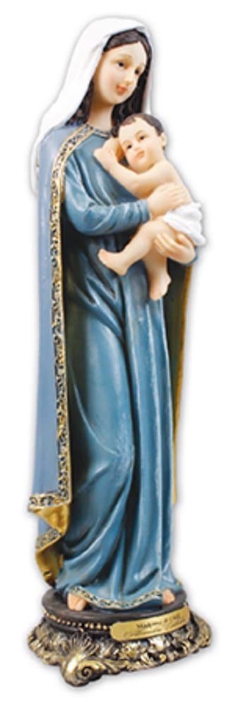 Madonna & Child Florentine Statue 8" (20 cm) Traditional Italian Design Resin Virgin Mary And Baby Jesus Gold Collection Boxed