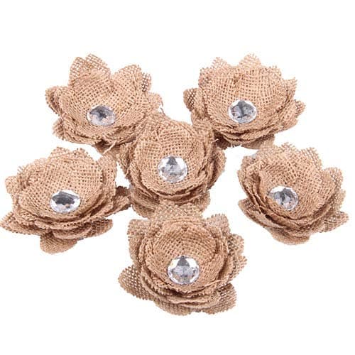 Burlap Flowers Set With Crystal For Wedding Party Or Diy Decoration 1set/6pcs