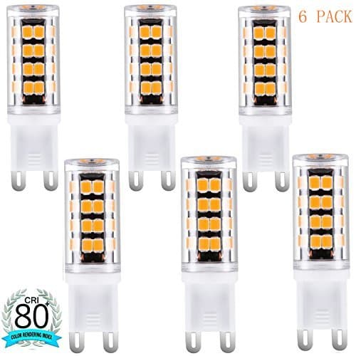 Augeek G9 LED Bulb, 40Watt Equivalent, 420LM, Warm White 3000K, 360 degree Omni Beam Angle, G9 Base Not Dimmable LED Light Bulbs for Home Lighting (Pack of 6) (Warm White)