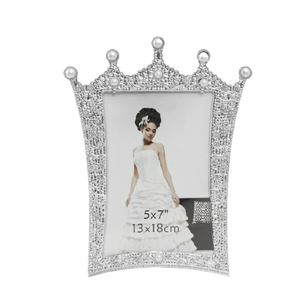Muellery Pearl Picture Photo Frame with Royal Crown Crystal Decor Wedding Valentines 5X7 TPTC88088