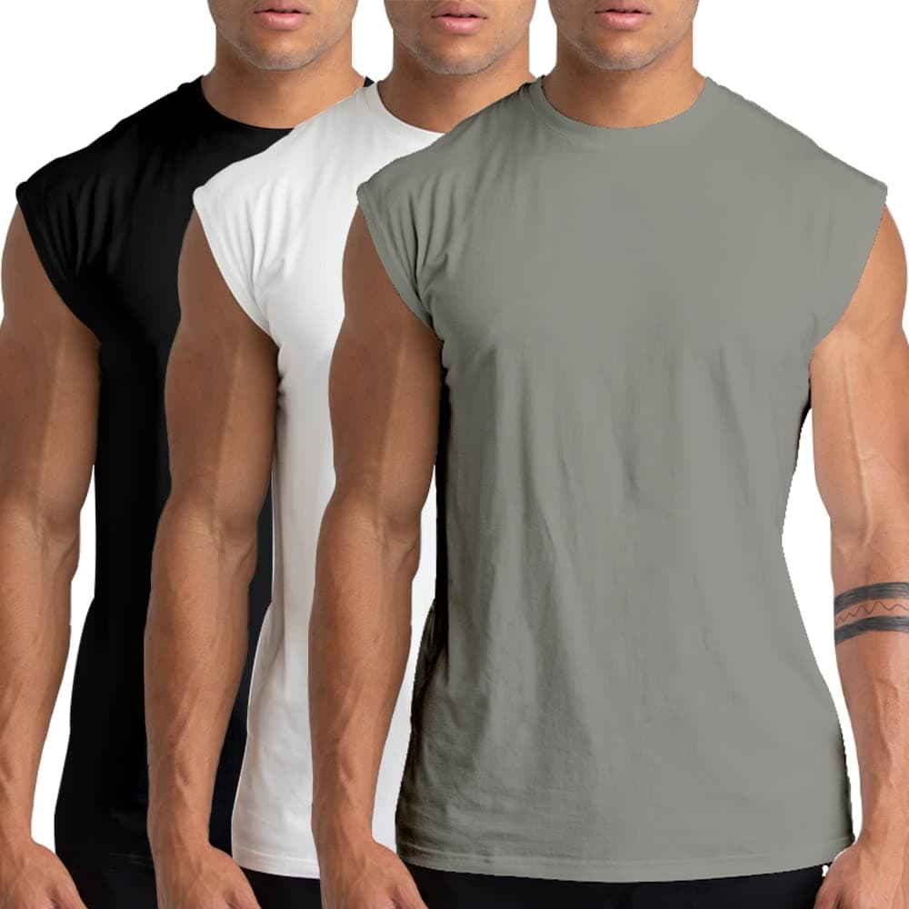– 1 or 3 or 5 Pack Men's Cotton Gym Tank Tops Workout Sleeveless T-Shirts Athletic Muscle Tank Training Bodybuilding Shirts