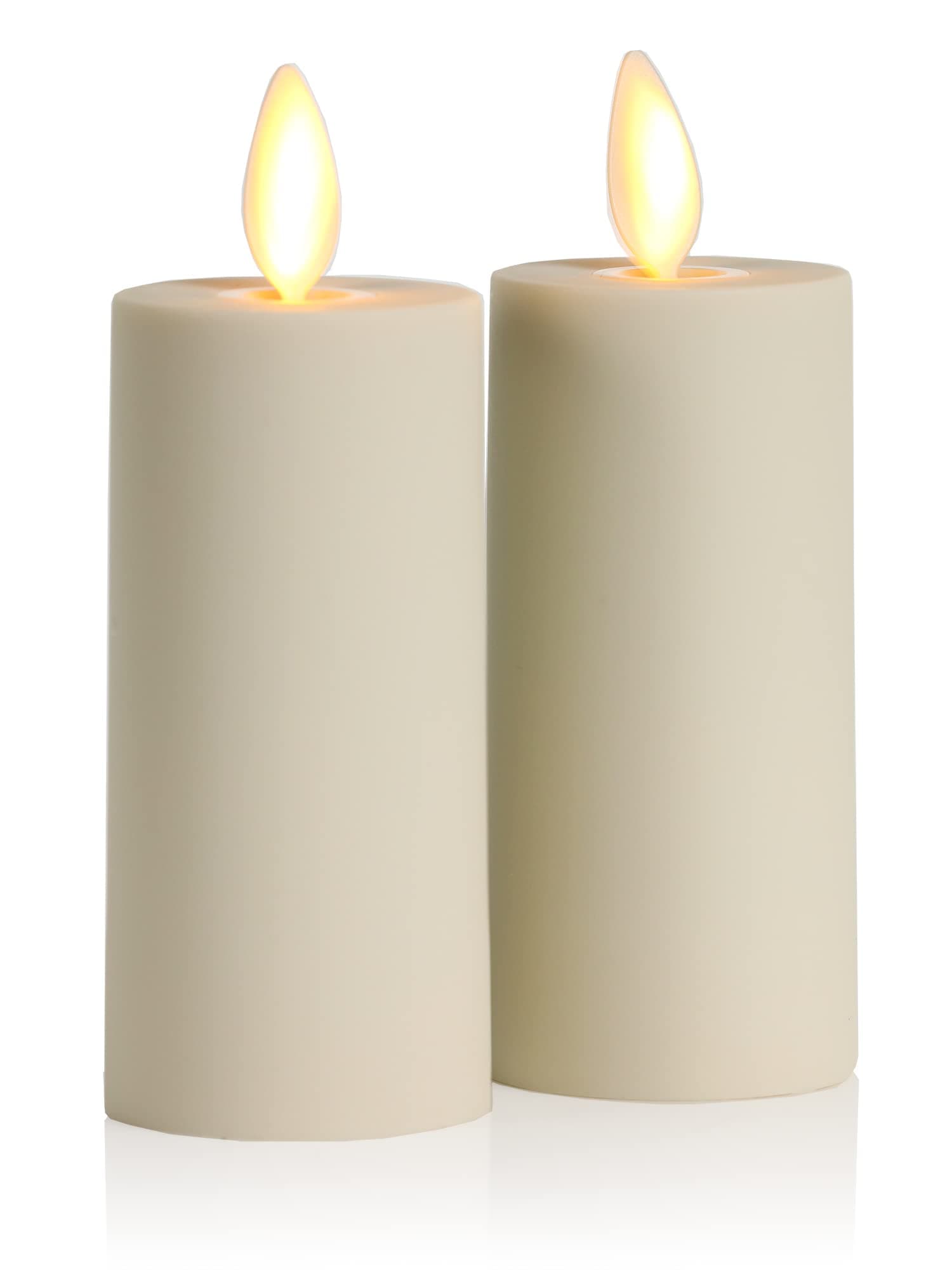Realistic Artificial Moving Flame Votive Candle - Set of 2 - Batter Operated, Timer, Remote Ready - Ivory - (4 Wide x 10 Tall, Centimetre)