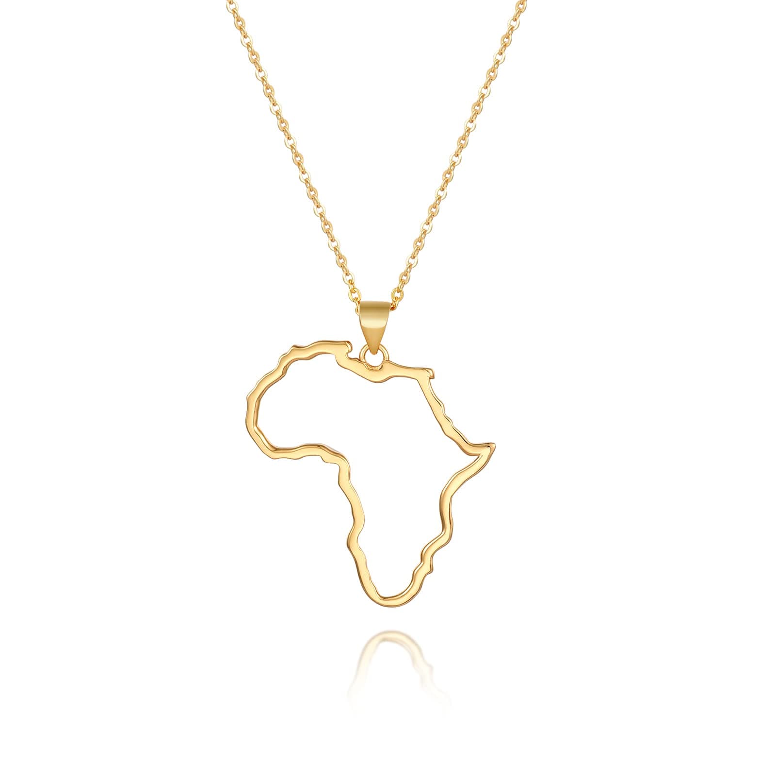 Women's Minimalist Africa Map Pendant Necklace, Trendy Personalized Africa Motherland Continent Outline Necklaces Chain Length 18" Extension Chain 2" ( 18K Gold and Silver Plated both Choice, Jewelry with Gifts Box)