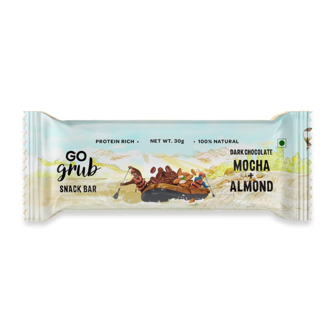 Go Grub - Dark Chocolate Snack Bar | Mocha Energy Bars with Whole Nuts, Real Almonds & Berries | No Preservatives & Vegetarian | Healthy Breakfast, Evening & Midnight Snack | Pack of 10