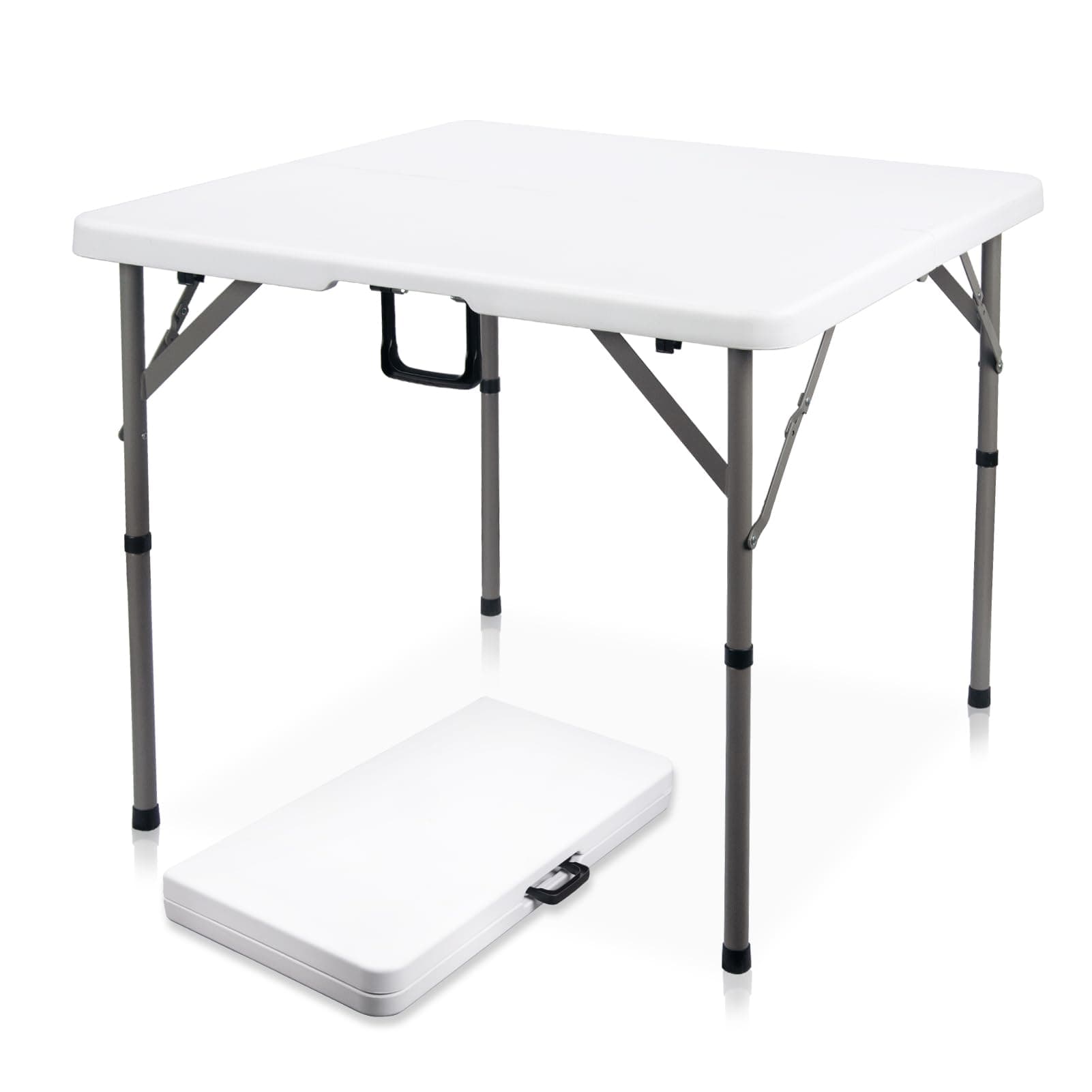 34" Square Folding Card Table, Fold-in-Half Utility Dining Portable Table Heavy Duty HDPE White Plastic Foldable Table with Carrying Handle Indoor Outdoor for Picnic, Camping, Party