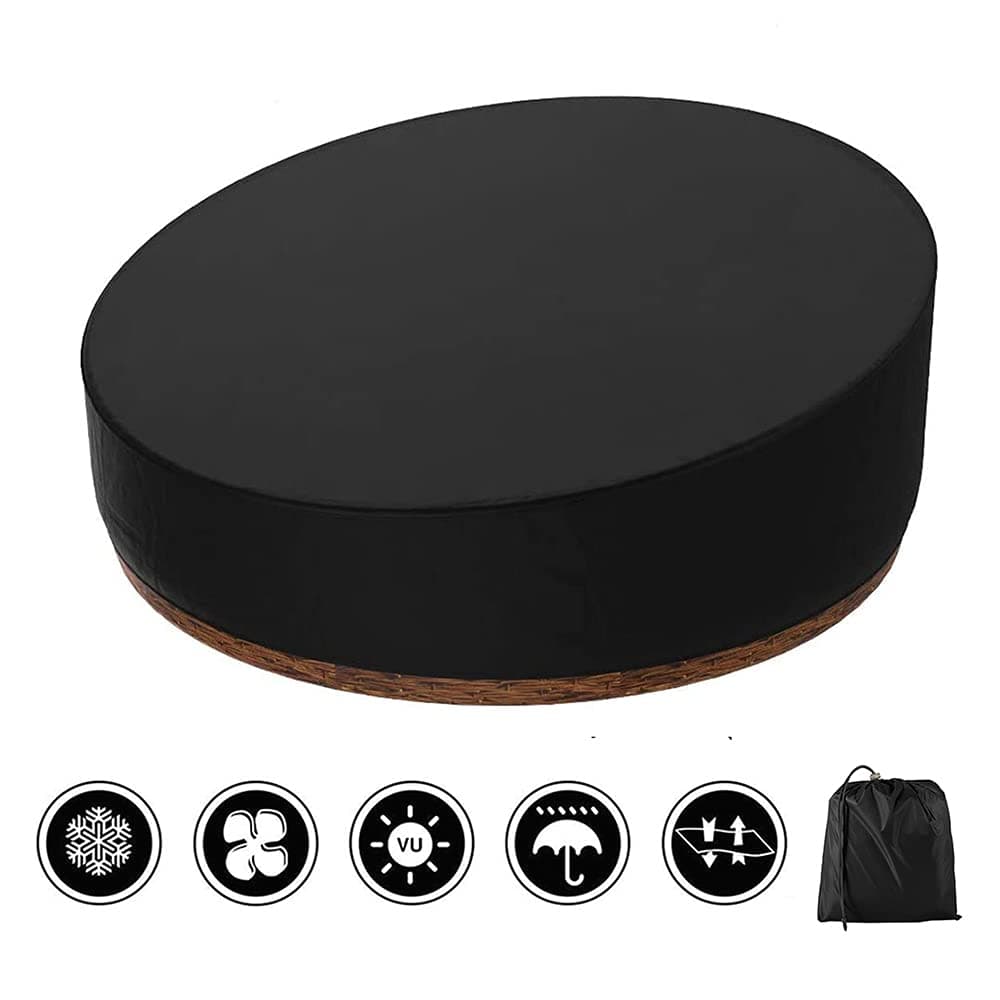 Day bed Cover Waterproof Round Rattan Day bed Cover Dustproof Garden Patio DayBed Cover Garden Furniture Cover with Storage Bag for Rattan Day Bed Sun Lounger (Black)