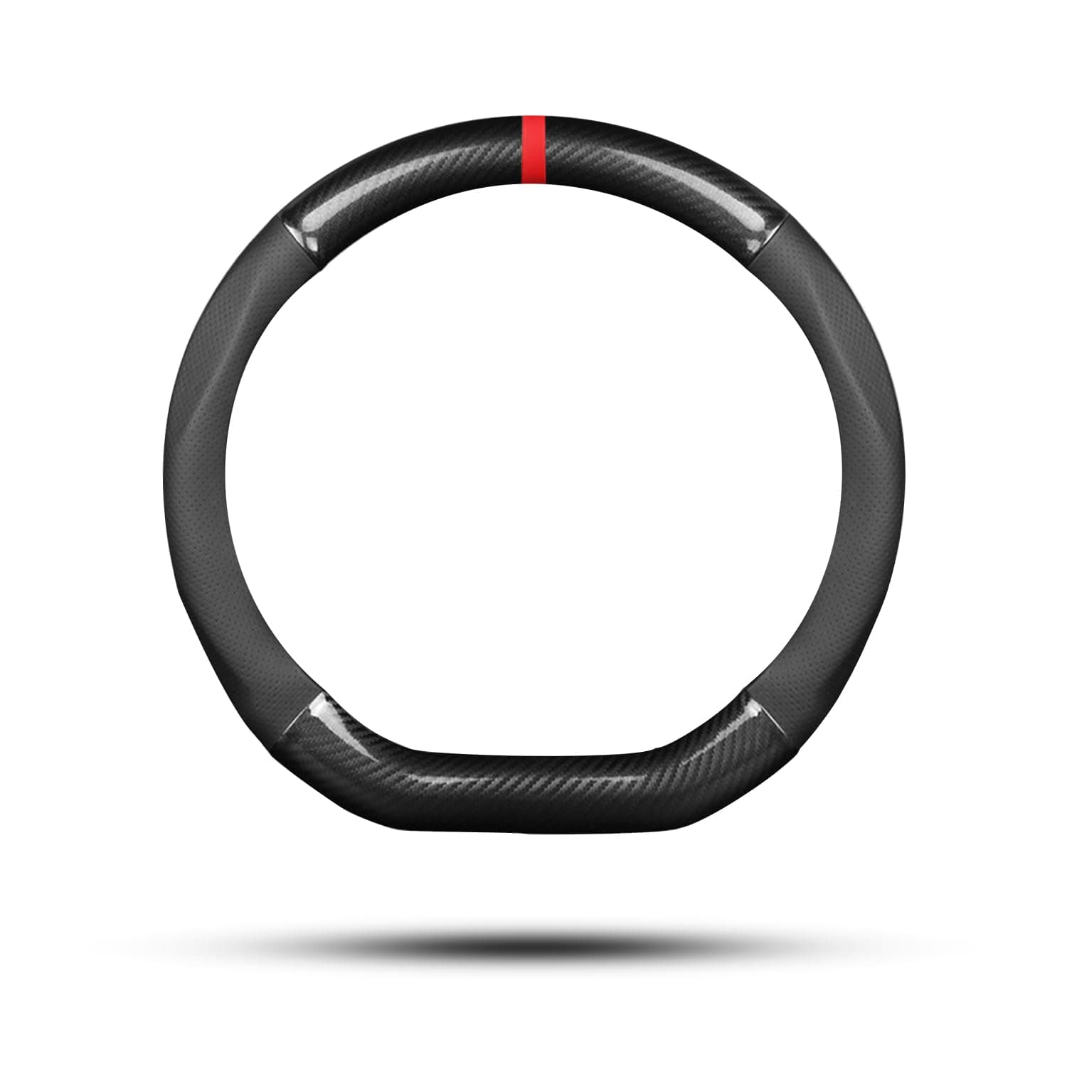 Ergocar Car Steering Wheel Cover Non-slip Car Steering Wheel Protector Sport D-shape Carbon Fiber & PU Leather Universal For Diameter 38cm(15") (Black-stripe-U)