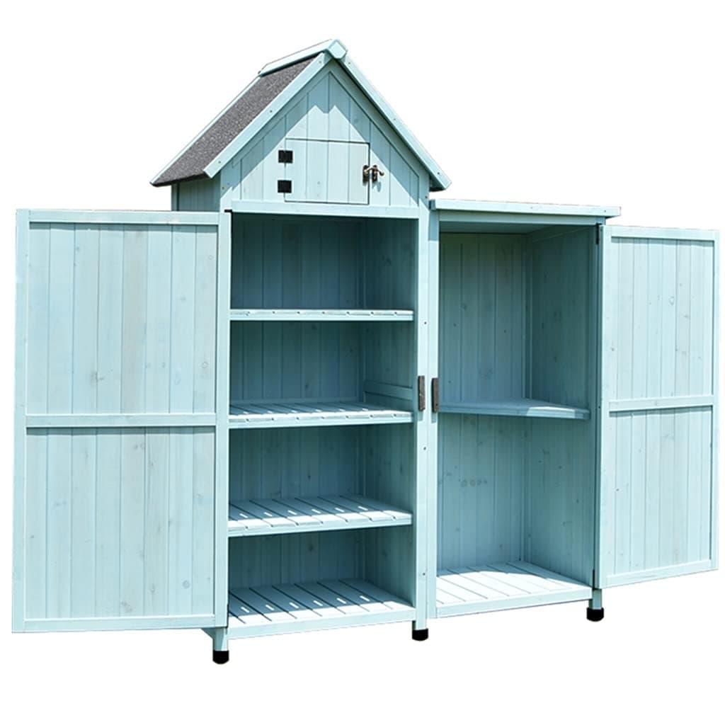 Outdoor Storage Shed Garden Wooden Tool Shed With Double Doors Asphalt Roof & 3 Detachable Shelves For Backyard Patio Lawn Deck Outdoor Storage (Color : Blue, Size : 137.5x54.5x175cm)