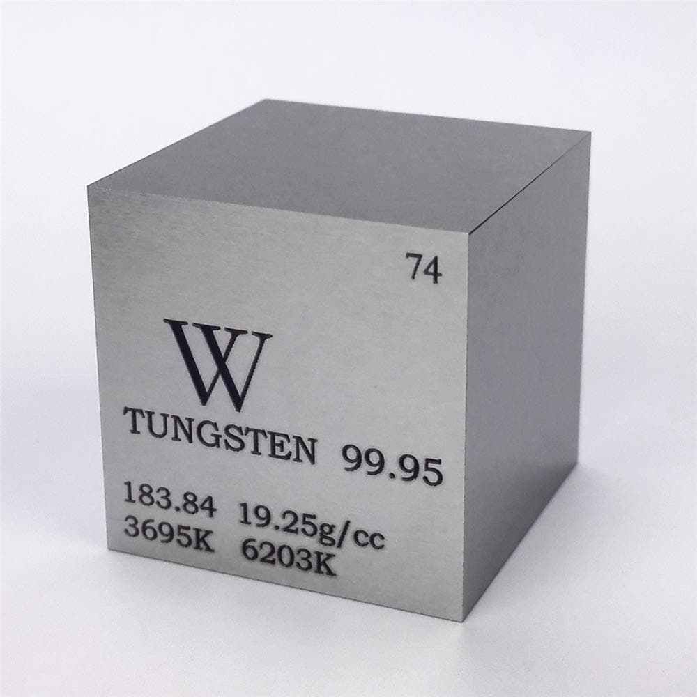 Tungsten Metal Cube, 1 inch 25.4mm, 315g, 99.95% Pure, Engraved Periodic Table W Specimen