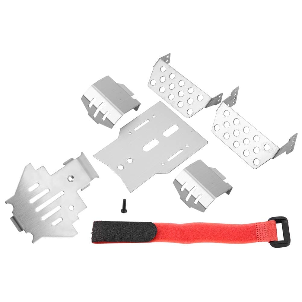 Dilwe6 Pcs RC Chassis Armors Set, Stainless Steel Chassis Armors Protection Skid Plate for RC Car RC Part Accessory Silver