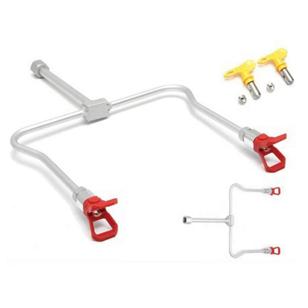 Airless Paint Sprayer, Double Nozzle Head Spray Gun with Tips Extension Rod Pole for Graco Titan Wagner(Silver)