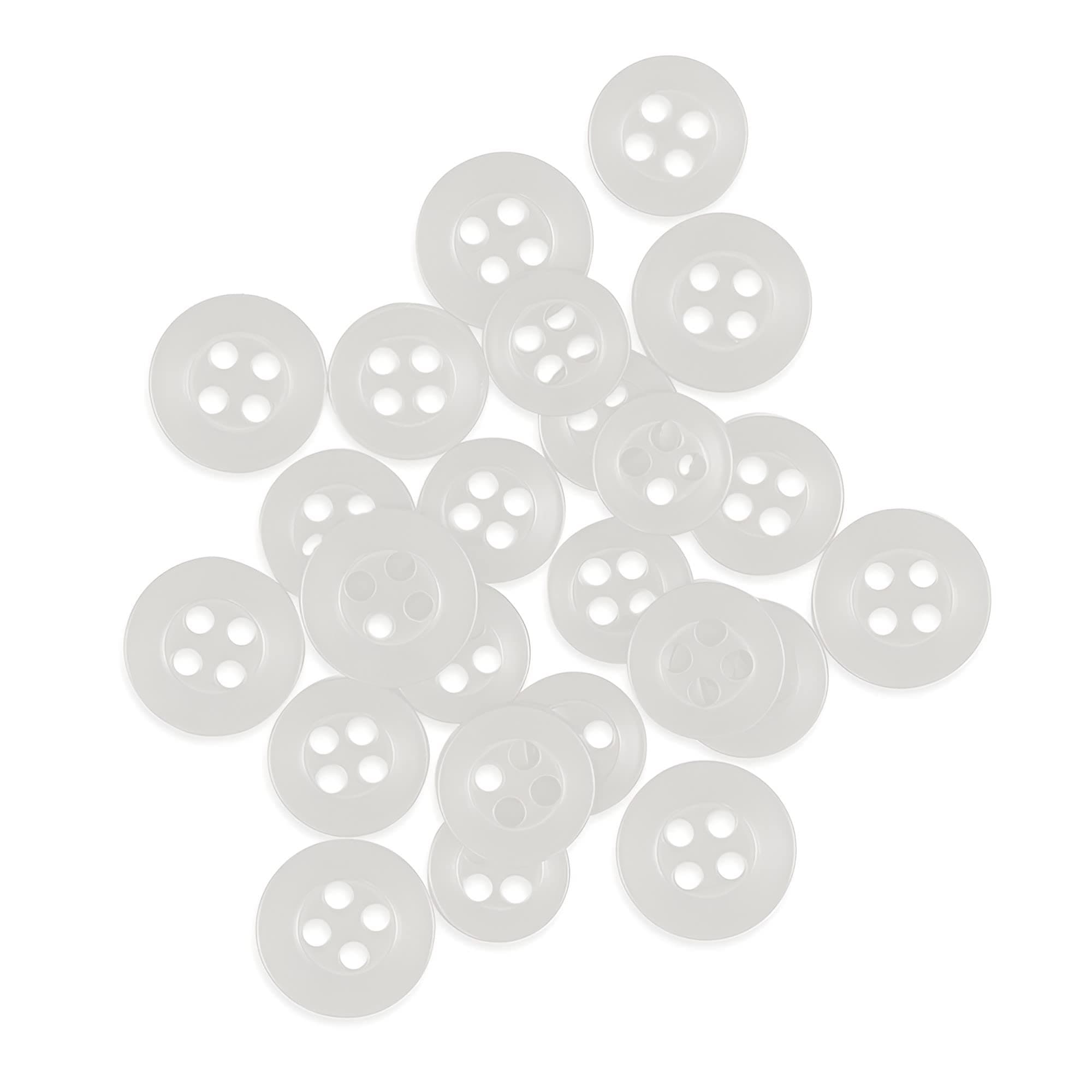 ButtonMode Replacement Shirt Buttons for Dress Shirt, Buttonup, Buttondown, Blouse, 22pc Set Has 8 Front (11mm or 7/16 in), 7 Sleeve (10mm or 3/8 in) & 7 Collar (9mm or Almost 3/8 in), Clear White
