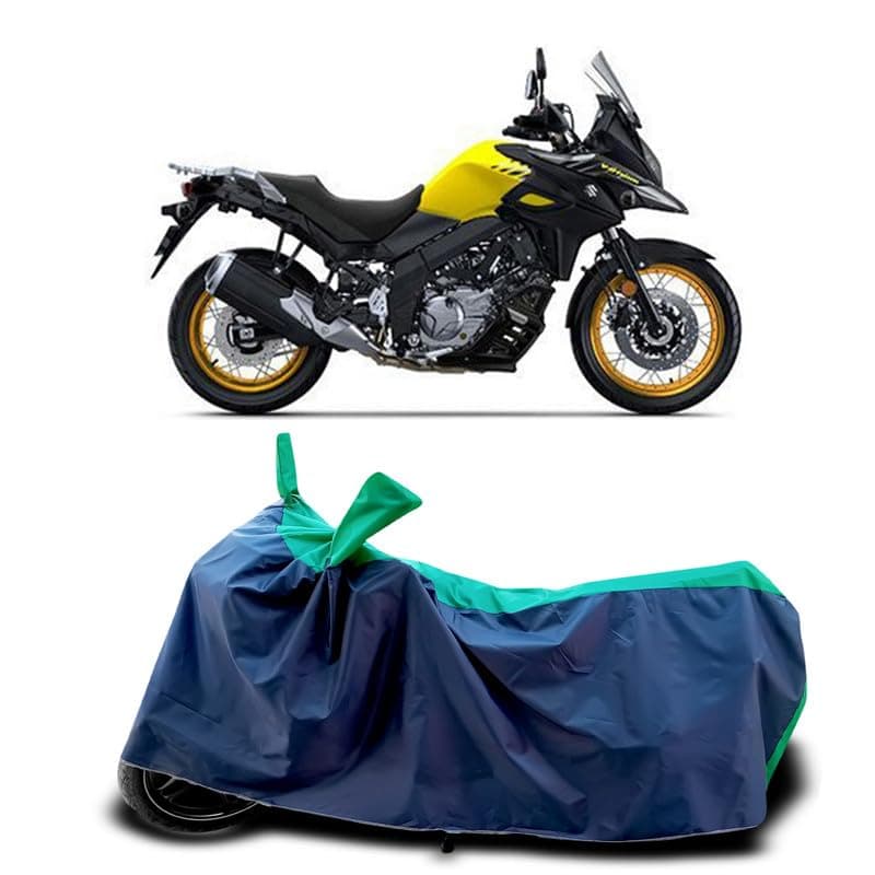 DUFFEL-Two Wheeler Bike Cover Compatible for Suzuki V-Strom 650xt Heat Protectio/UV-Rays/Birds Dropping/DustProof/Waterproof Indoor Outdoor and Parking Full Protection All Variants [Green Patta]