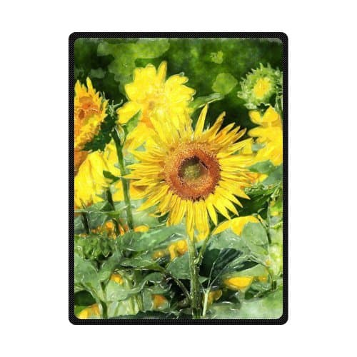 Machine Washable Abstract Watercolor Sunflower Field Art Flower Fleece Throw Blanket Travel Lap Warmer 58" x 80" (Large)