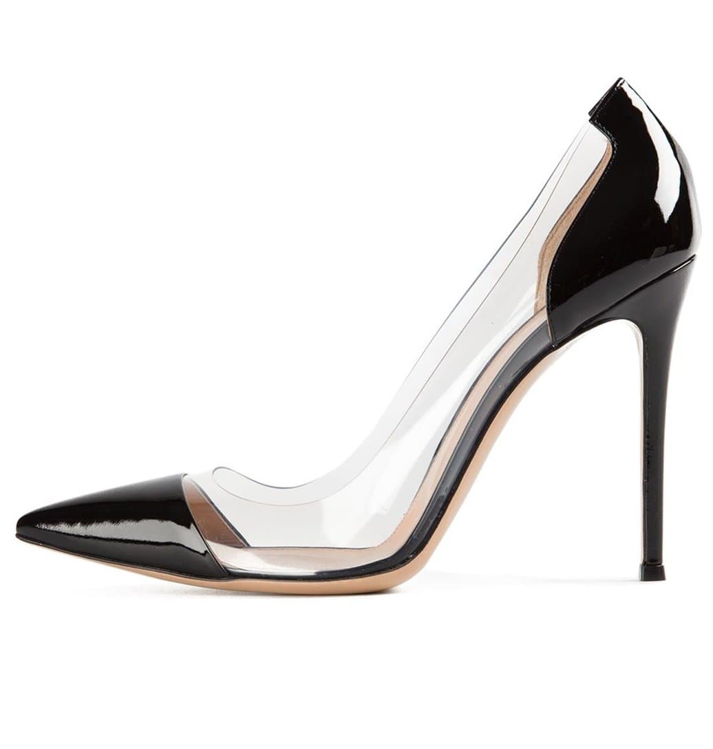 Women's Classic High Heel Pumps Transparent PVC Slip On Ladies Dress Shoes Patent Black US8