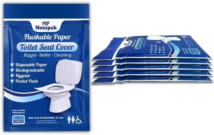 MP MOZZPAK Toilet Seat Covers Disposable (60 Pack) - XL Flushable Disposable Toilet Seat Cover for Kids Potty Training, Adults - 100% Biodegradable - Travel Essential Accessories for Airplane, Camping
