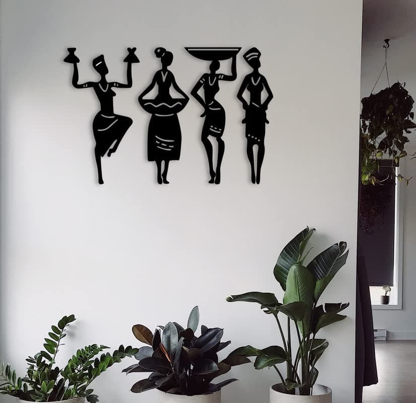 AUROMIN ; THE ART OF INGENUITY Tribal Women 4 Pcs Wall Decor Art | Wall Decoration Items For Living Room | Stylish Tribal Art Home Decor for Drawing Room-Pine wood