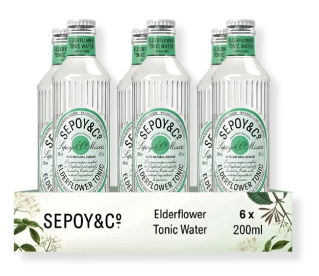 SEPOY & CO. Elderflower Tonic Water, Premium G&T Cocktail Mixer, Flavoured Tonic Water, Low Cal, Less Sugar, Sparkling, 100% Natural Ingredients, Pack of 6 X 200ml