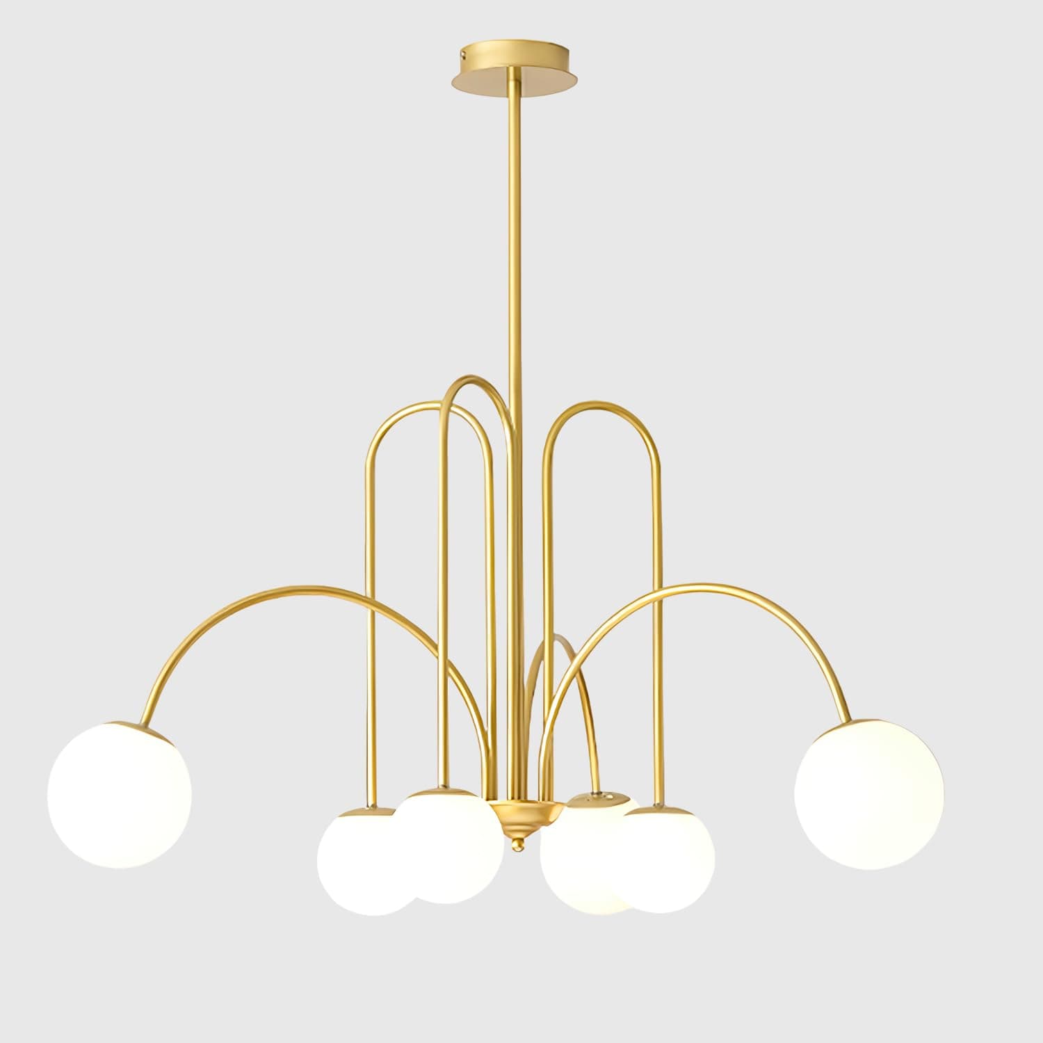 Mid Century Modern Brass Sputnik Chandelier 6-Lights Milk Glass Globe Pendant Light Fixture Nordic Gold and White Chandelier Ceiling Light for Kitchen Island Dining Room