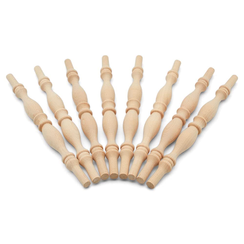 Wooden Baluster Spindles 9", Pack of 6 Spindles for Crafts, Woodworking, and Furniture,