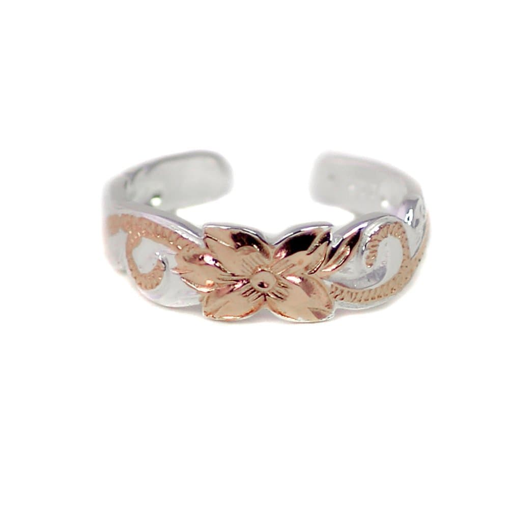 Hawaiian Sterling Silver Rose Gold Flash Accent Scroll Toe Ring 6mm