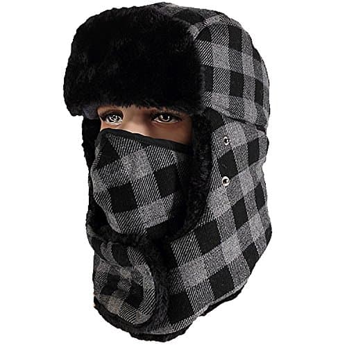 Mazo Winter Trapper Ushanka Hat Unisex Faux Fur Bomber Hat with Breathable Mask