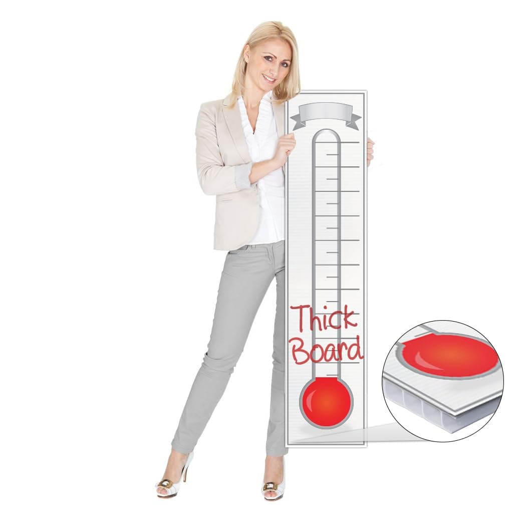 Lushleaf Designs Fundraising Thermometer Chart - 11" x 48" Inches - Goal Setting, Progress Meter Board Corrugated Plastic - Company Sales Milestone Tracking Wall Charts