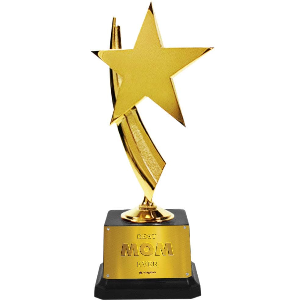 Jhingalala Gift for Mother | Best Mom Ever Printed Golden Award Trophy | Trophy Gift for Mother, Mom on Birthday, Mother's Day (Size: 9 x 6 x 21 cm)