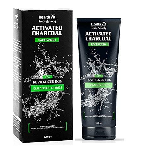 Healthvit Activated Charcoal Face Wash for Deep Pore Cleaning, 100g | Removes Dirt & Impurities | For Cleansing, Brightening & Refreshing
