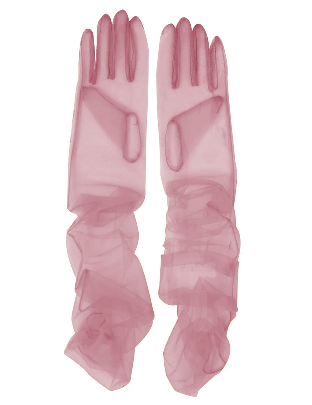 QRBTSCLYCShun Women's Tulle long Wedding Bridal Gloves Long Opera Party Gloves 27" Elbow Length Sheer Gloves