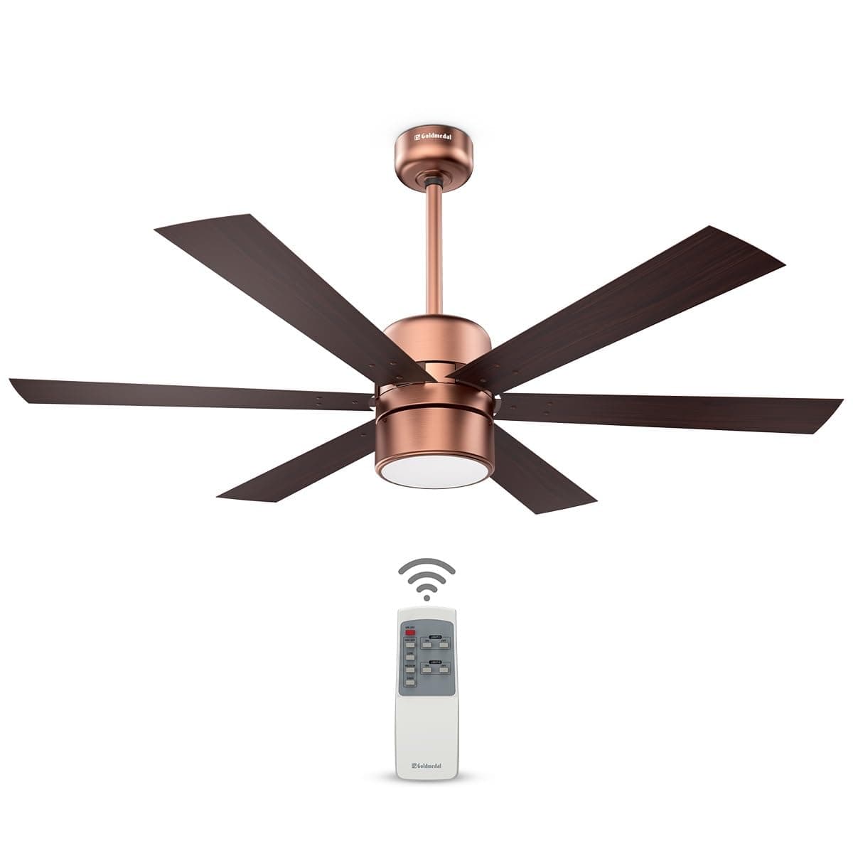 Goldmedal Phantom 1200 mm BEE Certified 3 Star Rated Super Decorative Ceiling Fan | 3 Colour Led With Remote | Electroplated Finish | 2 years Warranty (ANTIQUE COPPER ROSEWOOD)