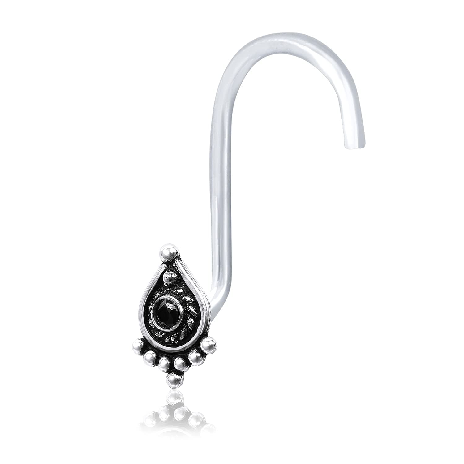 925 sterling Silver Trendy Antique oxidised nose pin for womens (SSNP-4)