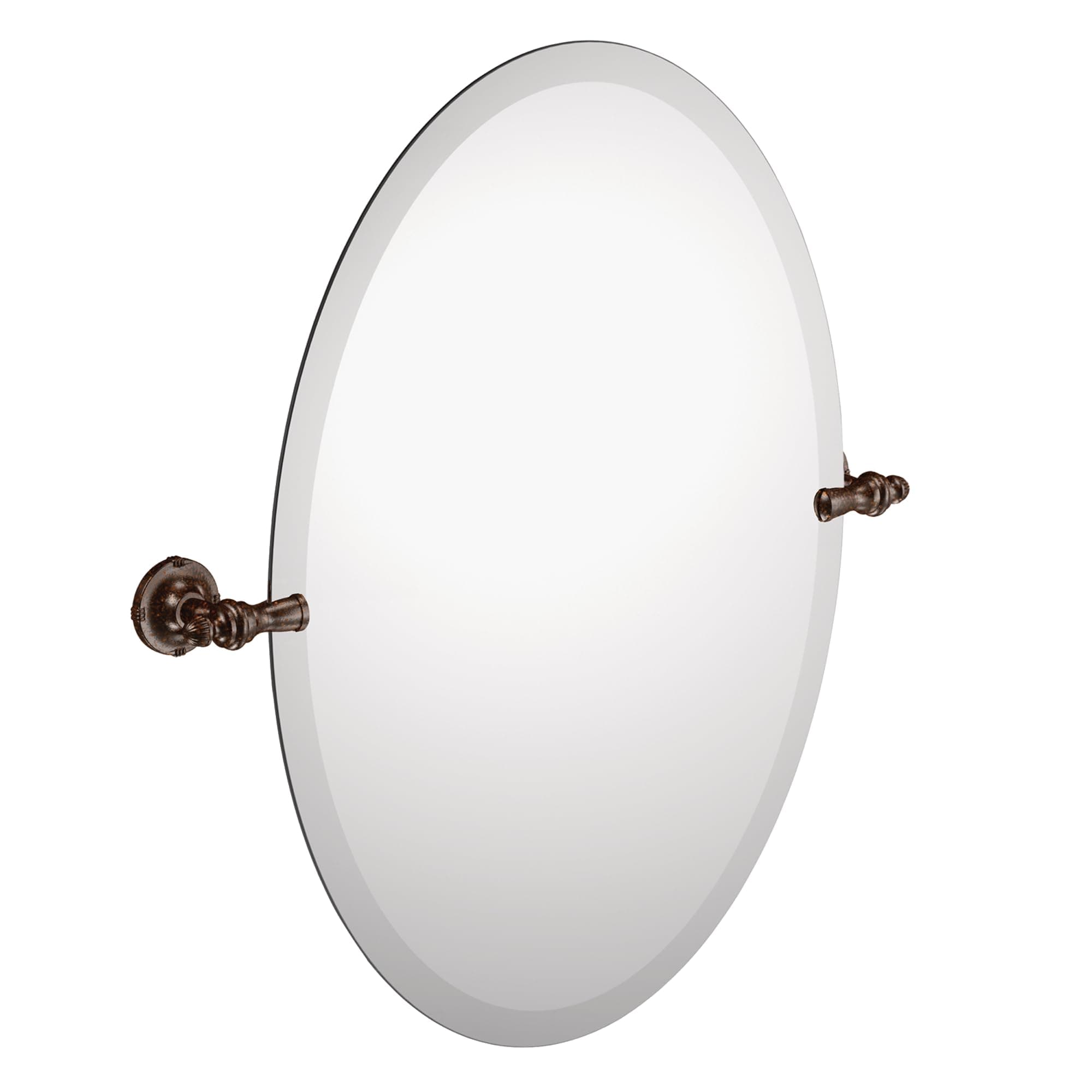 Gilcrest Oil Rubbed Bronze 26-Inch x 23-Inch Frameless Pivoting Mirror, Oval Tilting Mirror for Bathroom Vanity, DN0892ORB