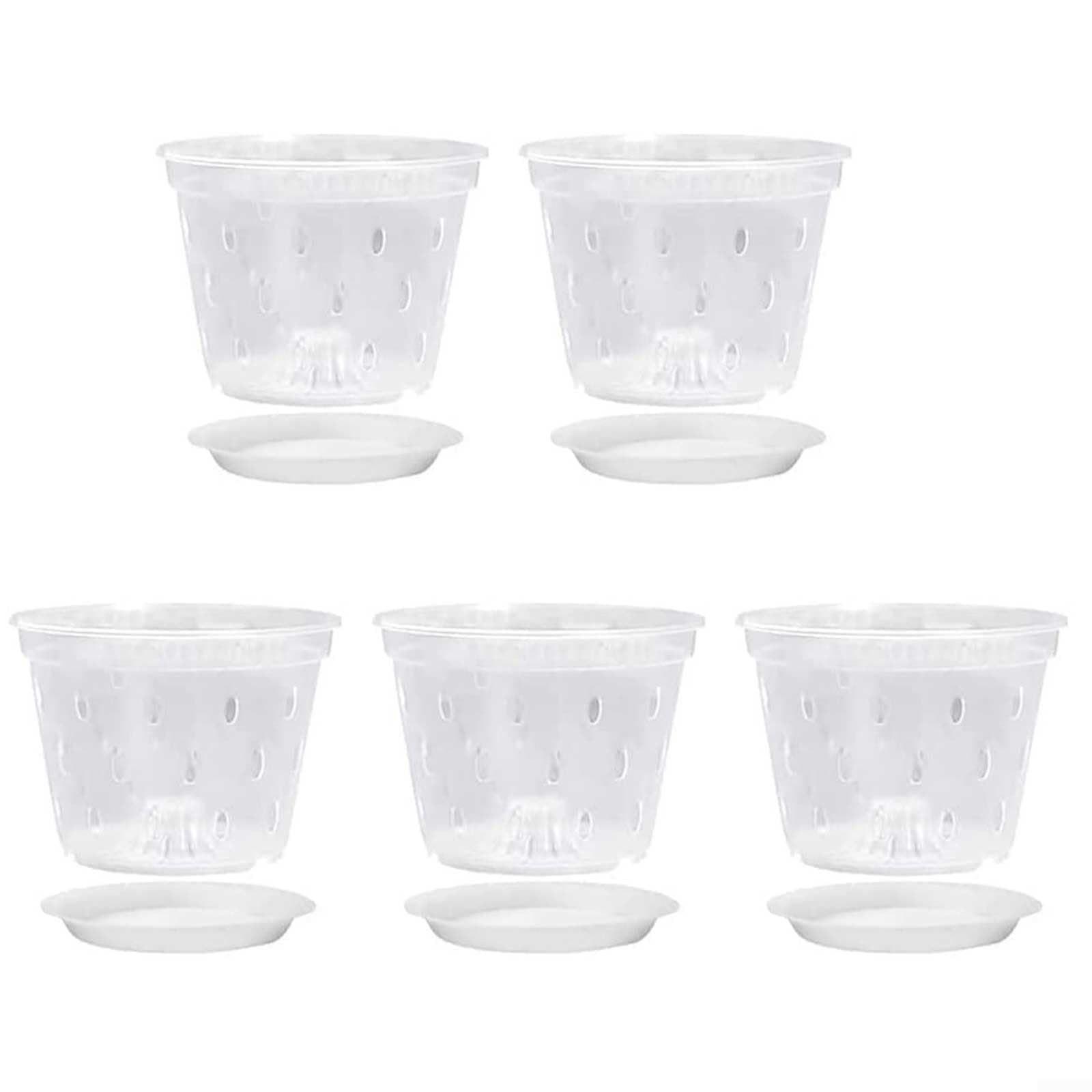 Plastic Orchid Pots, 5PCS Pots 5.5inch Transparent Flower Pots, Control Clear Meshpot Pot with Holes and Slotted for Gardening