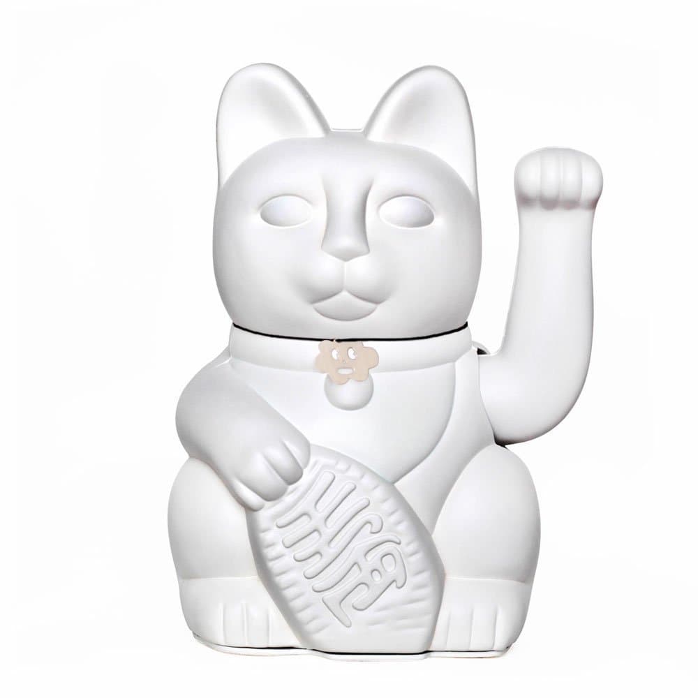 Chinese Lucky Cat. Waving Cat. Maneki Neko good luck. WHITE, Medium (10x6x15cm)