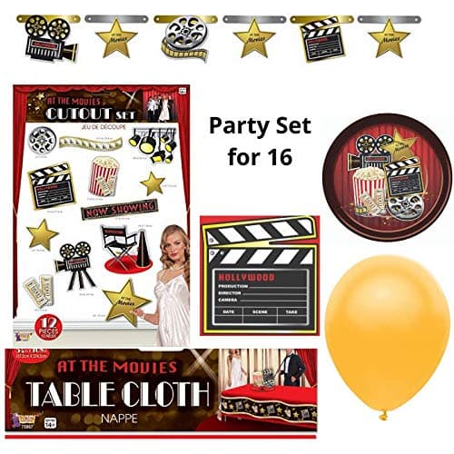 at The Movies Hollywood Cinema Theater Party Supplies Pack - Birthday, Movie Night, Costume Party, Dinner Theater - Tableware and Decorations Kit for 16