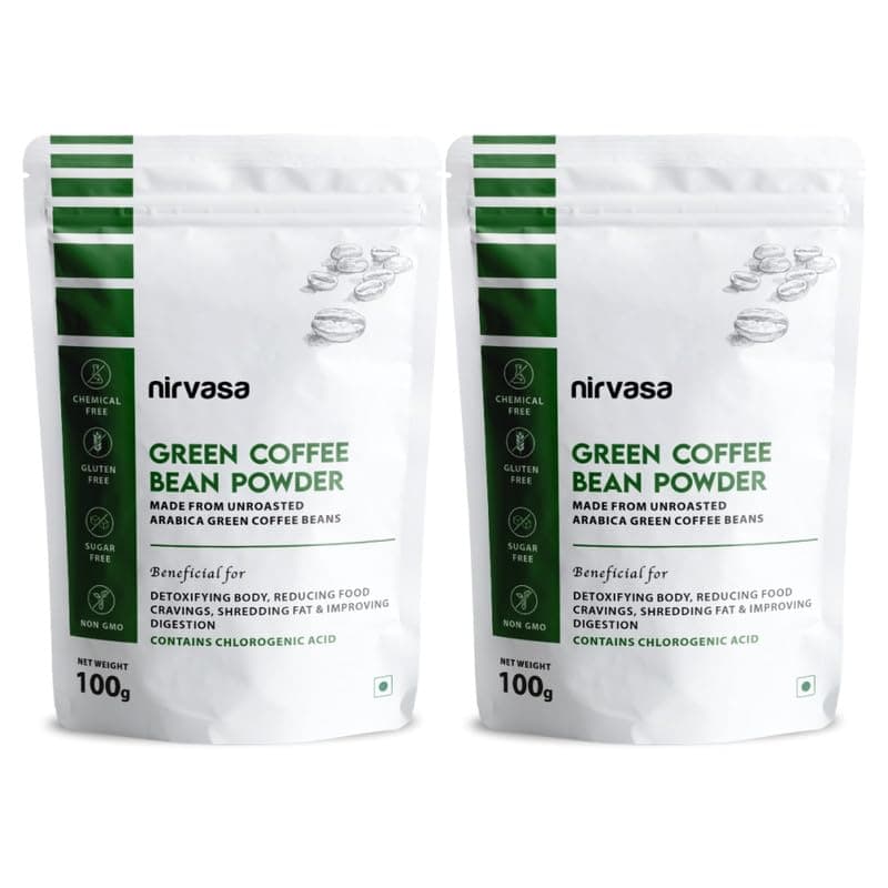 Nirvasa Pure Green Coffee Bean Powder for Weight Loss & Detox | Natural Fat Burner with Chlorogenic Acid | Boosts Metabolism, Energy & Fitness | Unroasted Arabica Extract Powder, 2x100g (Pack of 2)
