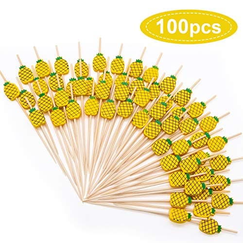 MMTX Cocktail Picks 100pcs 4.72inch Handmade Fruits Bamboo Toothpicks for Party Drink Fruit Dessert Food Appetizers Decoration-Pineapple