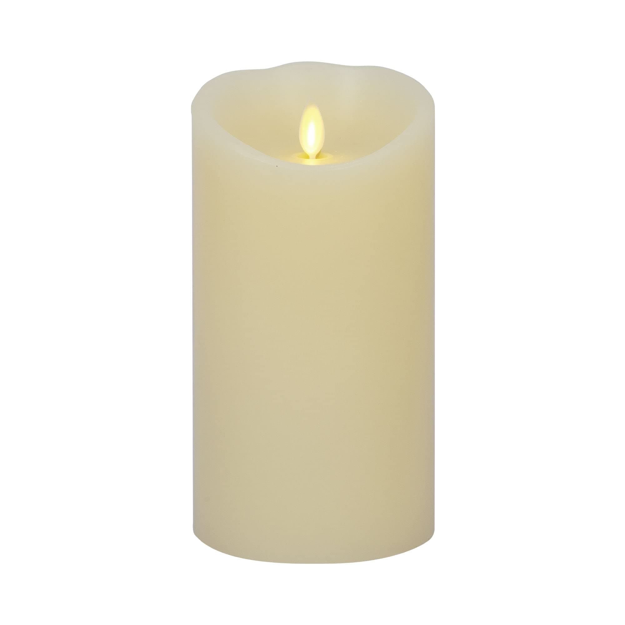 Luminara Realistic Moving Flame LED Candle Scalloped Edge Smooth Finish Real Wax Pillar, Unscented - Ivory (10 Wide x 18 Tall, Centimetre)