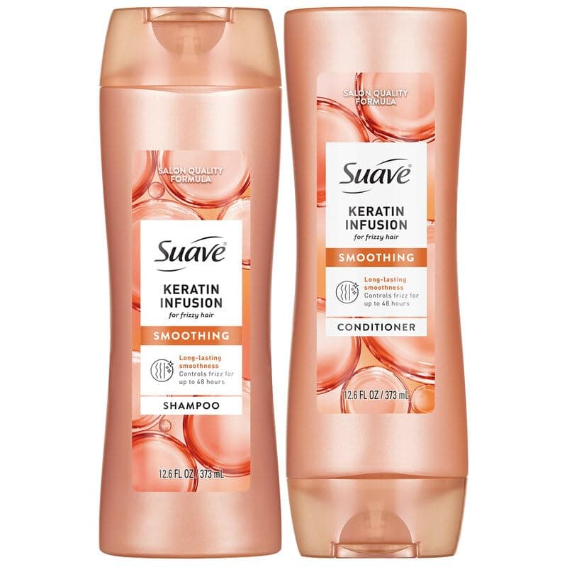 Suave Shampoo and Conditioner Set, Keratin Infusion, Smoothing – Keratin Hair Treatment & Detangler, 48H Frizz Control, Anti-Frizz Hair Products, 12.6 Oz Ea (2 Piece Set)