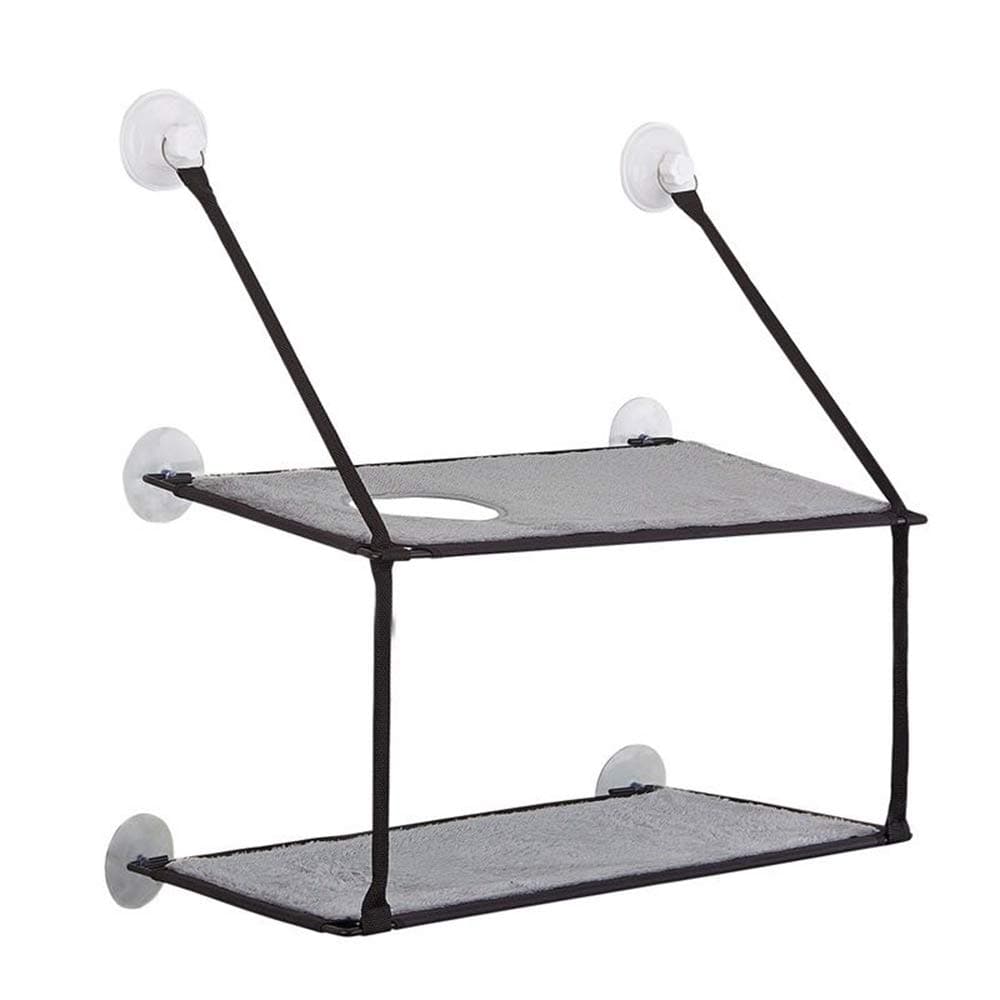 Big Cat Window Perch for Multi Cats - Double Stack 12“x22.8” EXTERMELY Durable Suction Cups can Holds Huge Cats and Easy Set up Within 10 Minutes (Double Stack Warm Cotton Fabric)