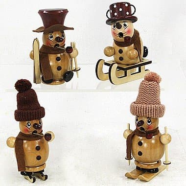 Sigro 4 Assorted Winter Sports Benny and Jenny Mini Incense Smokers Figure, 12 cm, Wood, Brown, One Size