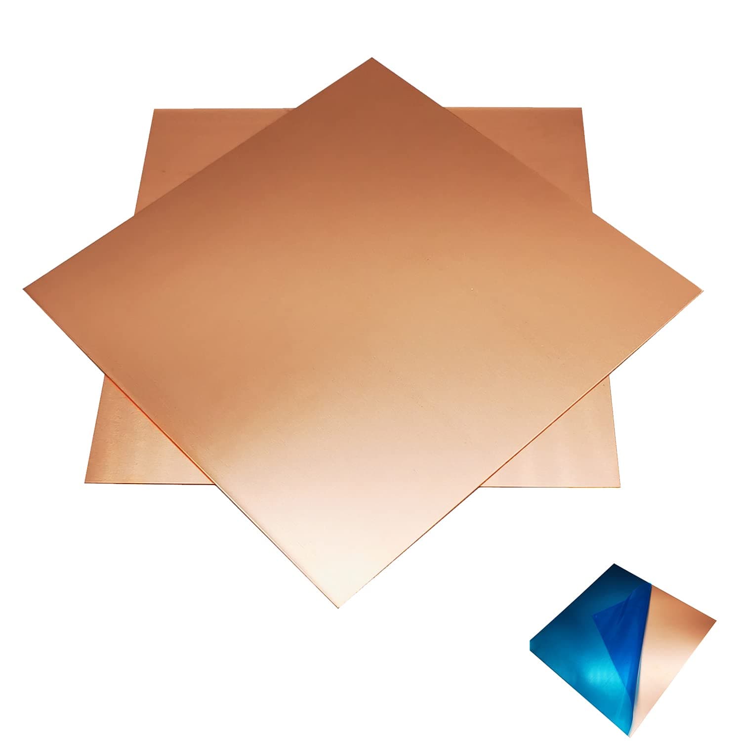 Pure Copper Sheets, 2PCS, 6 x 6 INCH, 24 Gauge(0.02" Thick) No Scratches, Film Attached Copper Plates for DIY