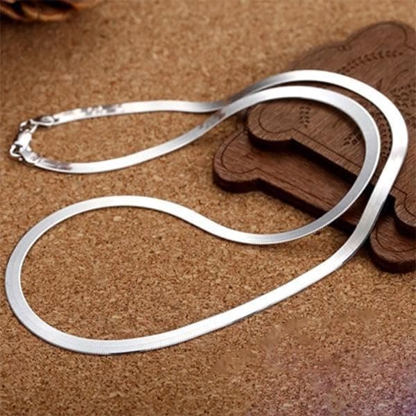 WANGJ 925 Silver Necklace 4MM Snake Chain Men Women Couple Sterling Silver Jewelry Blade Chain, 55cm