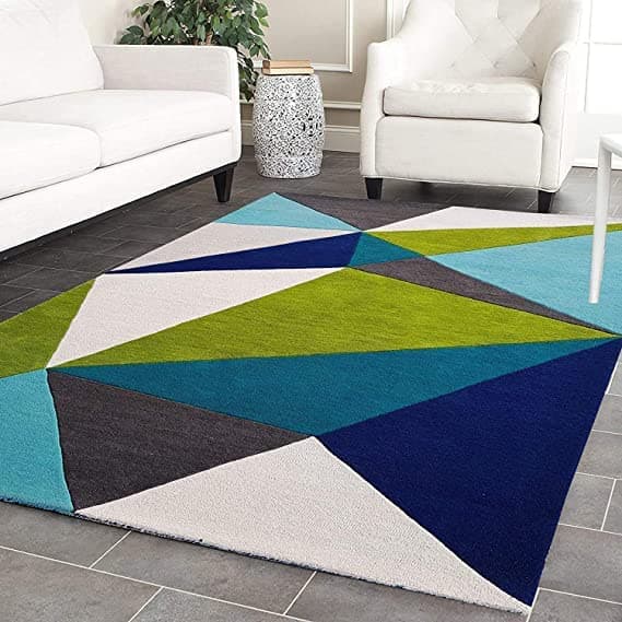 Teprac Handmade Export Quality Carpet with Pure Wool for Living Room Bedroom Color Navy Blue Green Size 6X6 Square