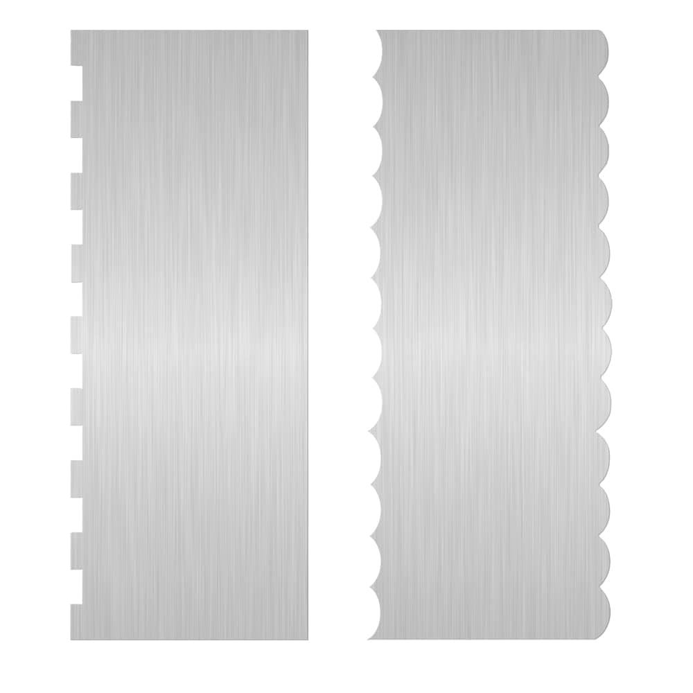 2 Pc Stainless Steel Cake Scraper Cake Decorating Tools Edge Side Jagged Wave Double Sided Patterned Comb Metal Cake Carving Smoothing Cream Pastry Baking(CS-21,CS-25)