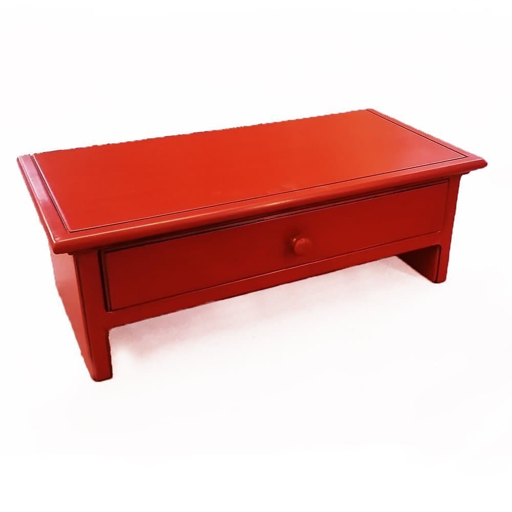 Wood Monitor Stand with Drawer and Cubby with PAINTED AND GLAZED FINISH - Small