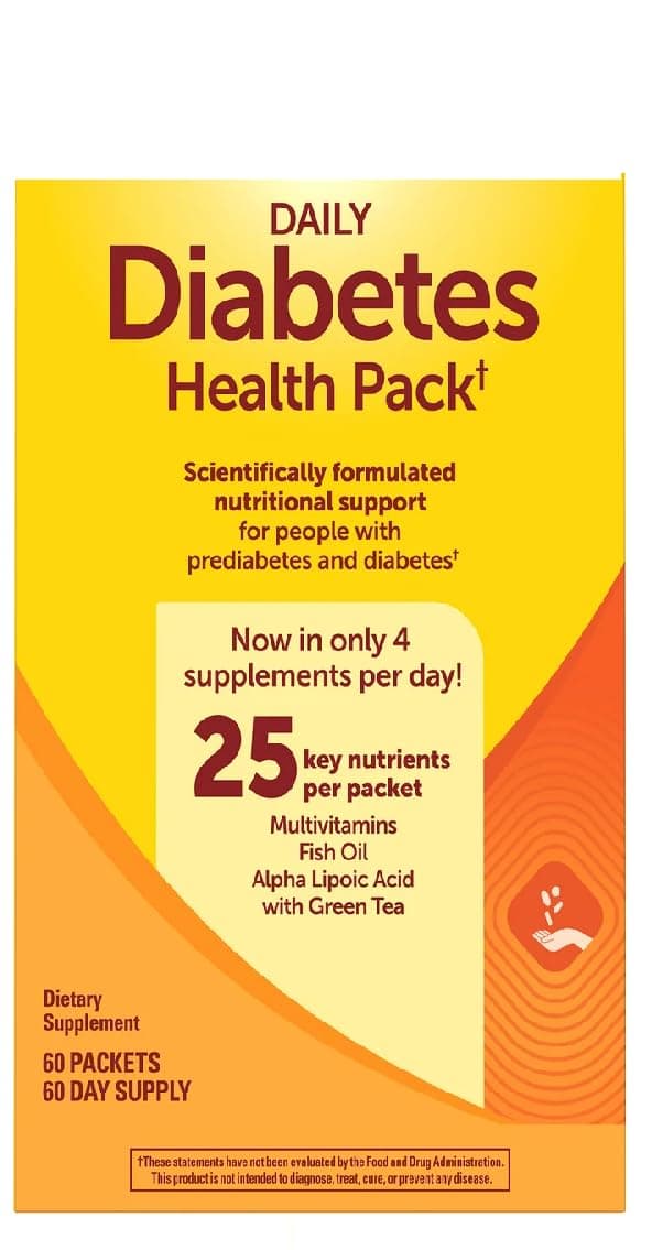 Nature Made Diabetes Health Pack, Pack of 1, 60 packets each pack, bundle with Textila Pill Organizer